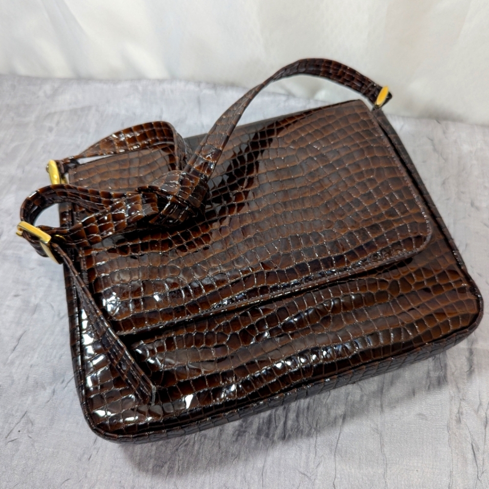 Leco Canada Faux Reptile Shoulder Bag, Shaded Brown